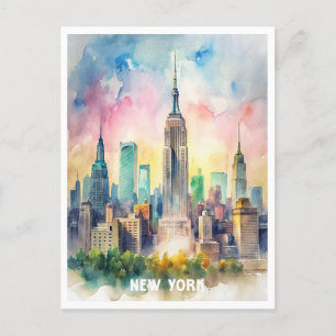 New York Watercolor Painting Postcard