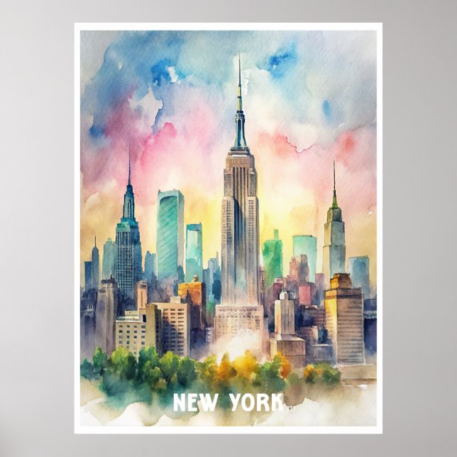New York Watercolor Painting Poster (Front)
