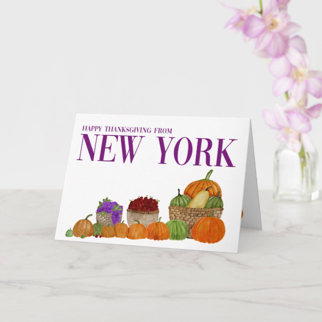 New York Watercolor Pumpkins Thanksgiving Card (Orchid)