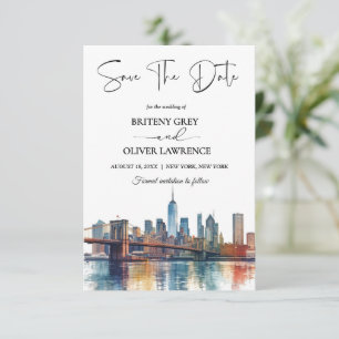 New York Watercolor Skyline Destination Save The Date