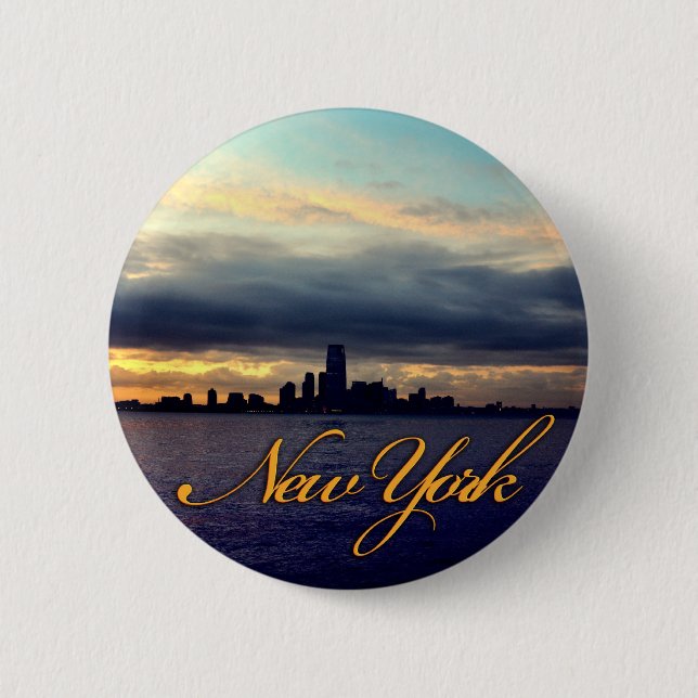 New York Waterfront Sunset Button (Front)