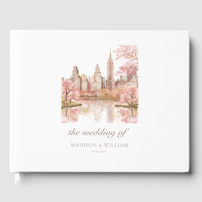 New York Wedding Custom Watercolor Guest Book (Front)