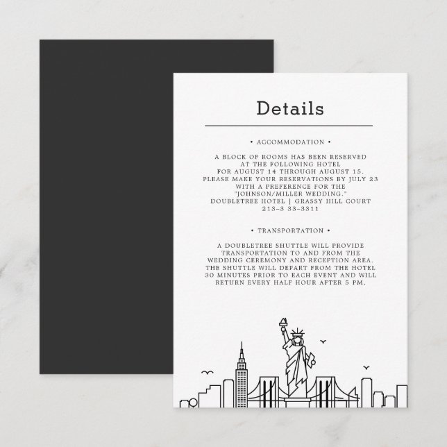 New York Wedding | Guest Details Invitation (Front/Back)
