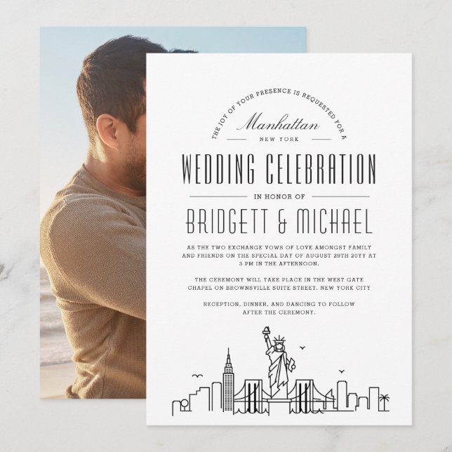 New York Wedding | Modern Deco City Skyline  Invitation (Front/Back)