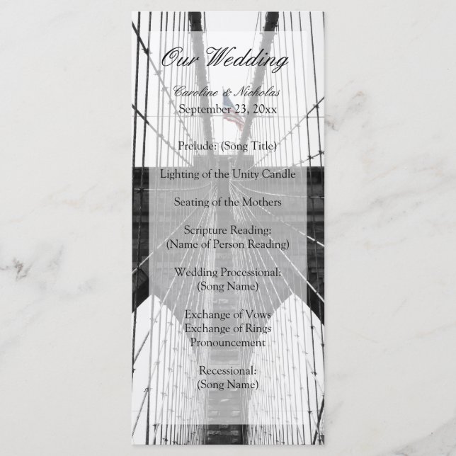New York Wedding NYC Brooklyn Bridge Programme (Front)