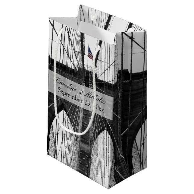 New York Wedding NYC Brooklyn Bridge Small Gift Bag (Front Angled)
