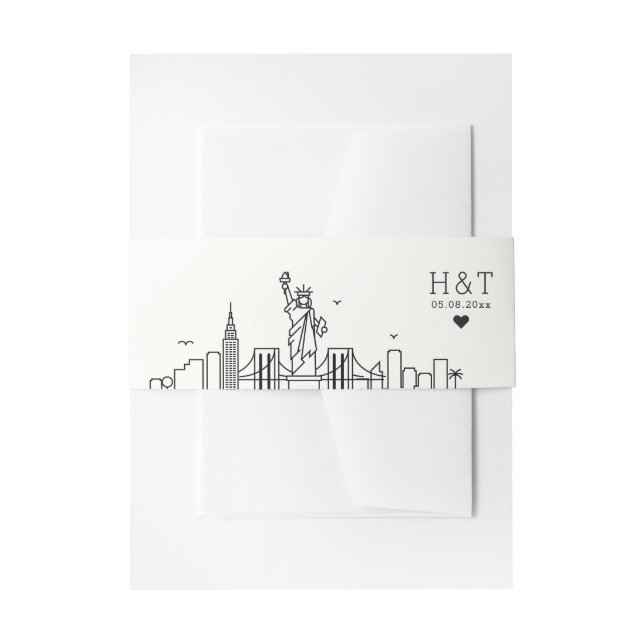 New York Wedding | Stylised Skyline Monogram Invitation Belly Band (Front Example)