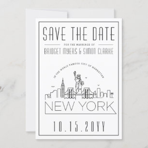 New York Wedding   Stylised Skyline Save the Date Invitation