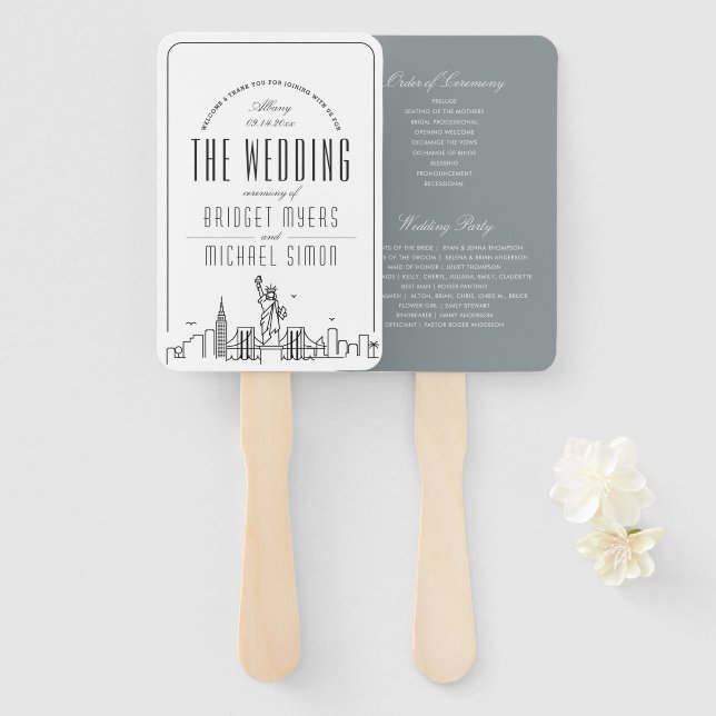 New York Wedding | Wedding Program Hand Fan (Front and Back)