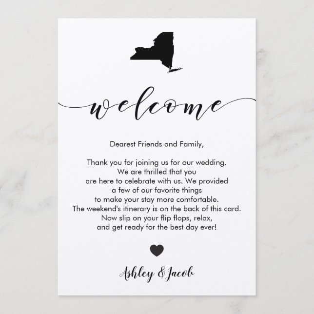 New York Wedding Welcome Letter & Itinerary Card (Front)