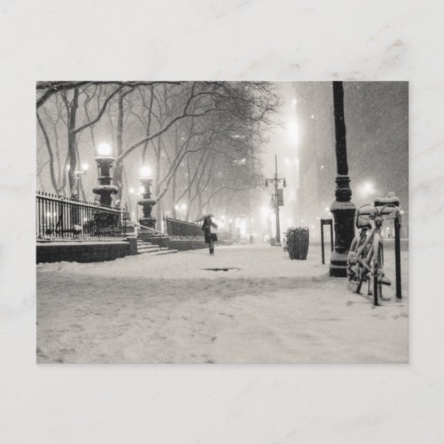 New York Winter - Snowy Night - Bryant Park Postcard (Front)