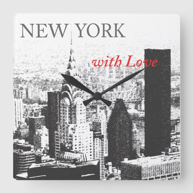 New York with Love Square Wall Clock (Front)