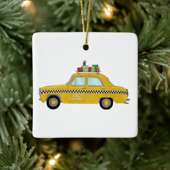 New York Yellow Cab Taxi Christmas  Gifts Ceramic Ornament (Tree)