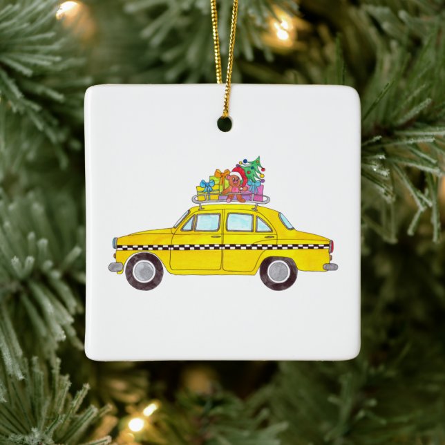 New York Yellow Cab Taxi Christmas Gifts Ceramic Ornament (Tree)