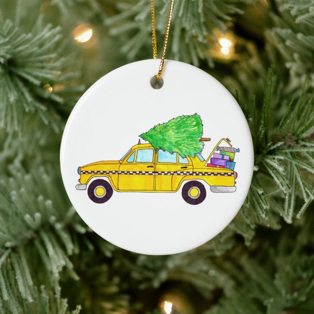 New York Yellow Cab Taxi Christmas Gifts Ceramic Tree Decoration (Tree)