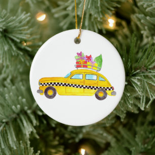 New York Yellow Cab Taxi Christmas Gifts Ceramic Tree Decoration