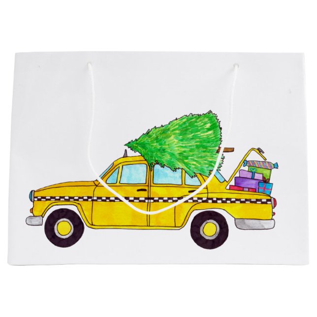 New York Yellow Cab Taxi Christmas Gifts Large Gift Bag (Front)