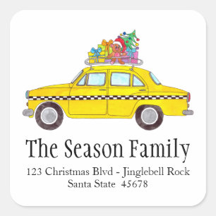New York Yellow Cab Taxi with Christmas Gifts Square Sticker