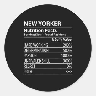New Yorker Nutrition Facts Funny New York Pride  Classic Round Sticker
