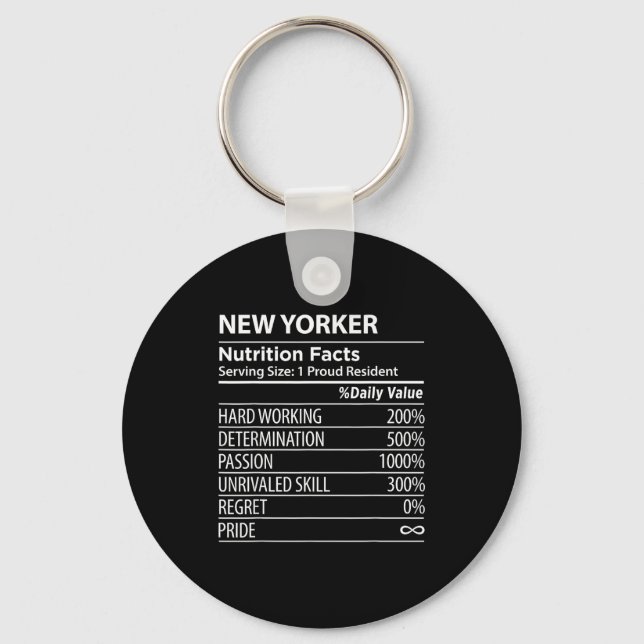 New Yorker Nutrition Facts Funny New York Pride  Key Ring (Front)