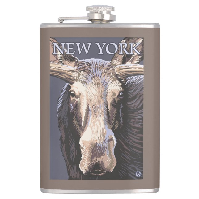 New YorkMoose Up Close Hip Flask (Front)