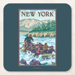 New YorkRiver Rafting Scene Square Paper Coaster