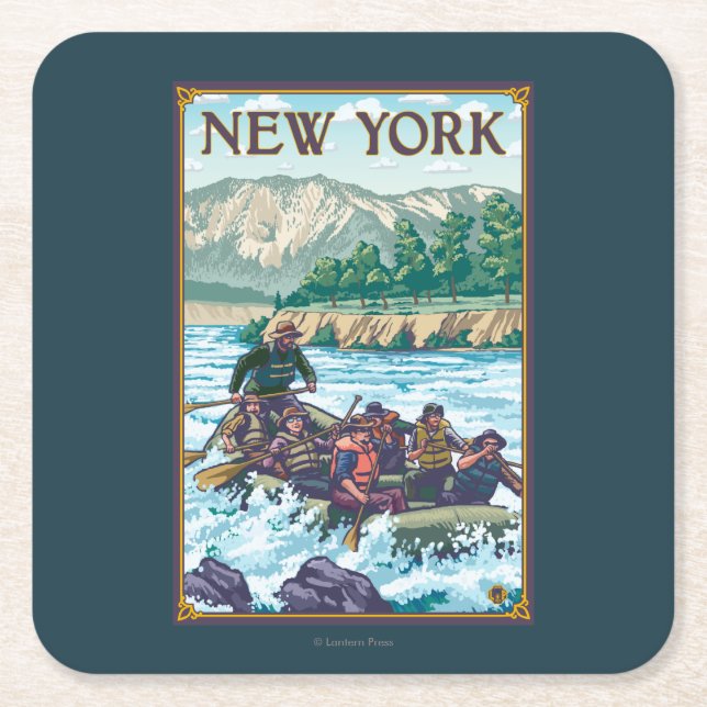 New YorkRiver Rafting Scene Square Paper Coaster (Front)