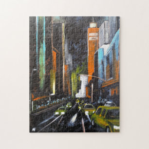 New York's Electric Midnight Painting - Alfred Fox Jigsaw Puzzle