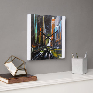 New York's Electric Midnight Painting - Alfred Fox Square Wall Clock