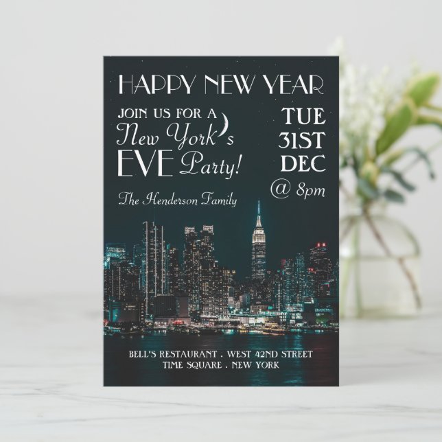 New York's Eve, New Year's Eve Party Invitation (Standing Front)