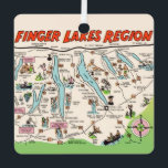 New York's Finger Lakes Metal Tree Decoration<br><div class="desc">It's a terrific vintage illustrated postcard map of the Finger Lakes, NY repurposed on a fun ornament. The front image is fixed but you can reposition the back image and / or personalise it.</div>