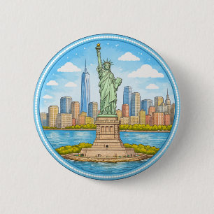 New York's Statue Of Liberty 6 Cm Round Badge