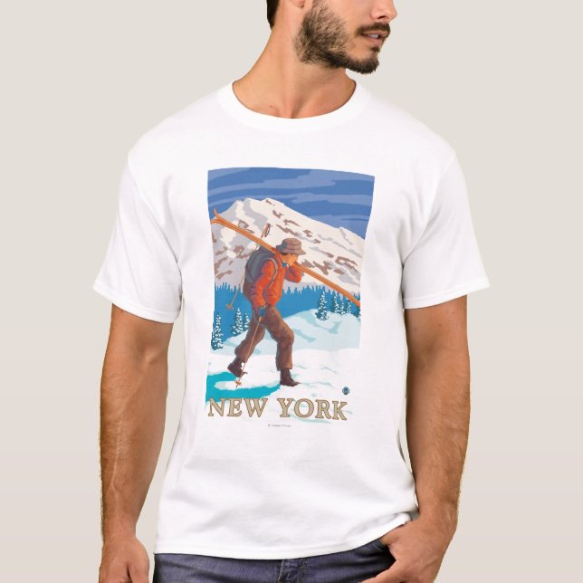 New YorkSkier Carrying Skis T-Shirt (Front)