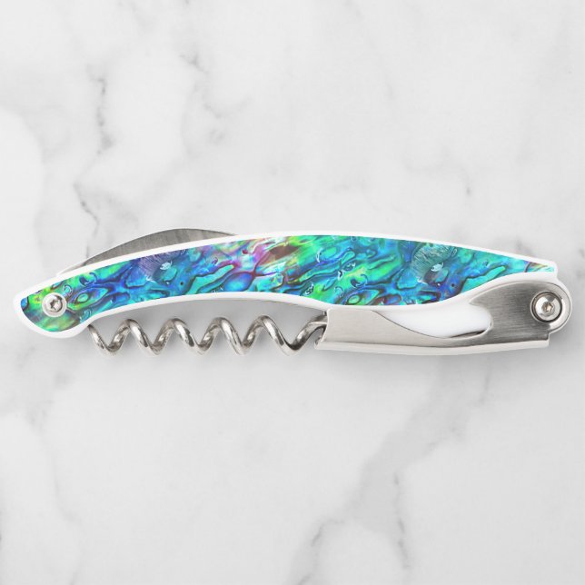 New Zealand Abalone Paua Shell Pattern 1 Corkscrew (Back)