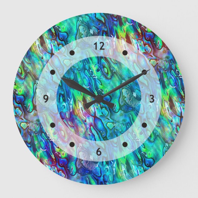 New Zealand Abalone Paua Shell Pattern 1 Large Clock (Front)