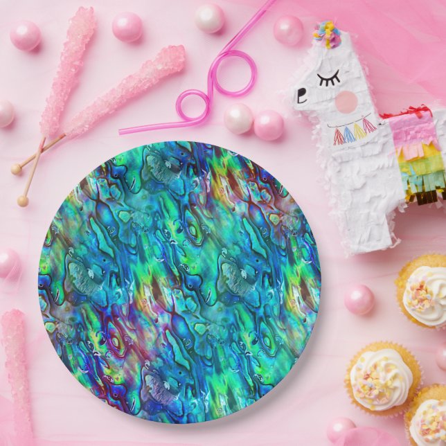 New Zealand Abalone Paua Shell Pattern 1 Paper Plate (Party)