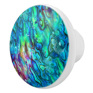 New Zealand Abalone Paua Shell Pattern 1a Ceramic Knob
