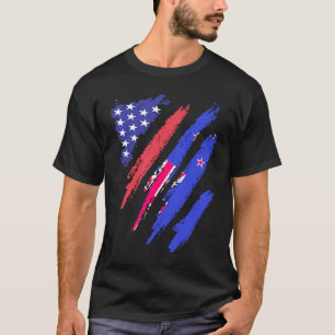 New Zealand American Patriot Grown Heart Flag Stri T-Shirt