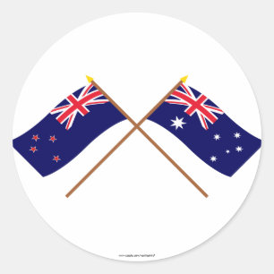 New Zealand and Australia Crossed Flags Classic Round Sticker
