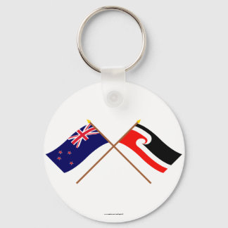 New Zealand and Maori People Crossed Flags Key Ring