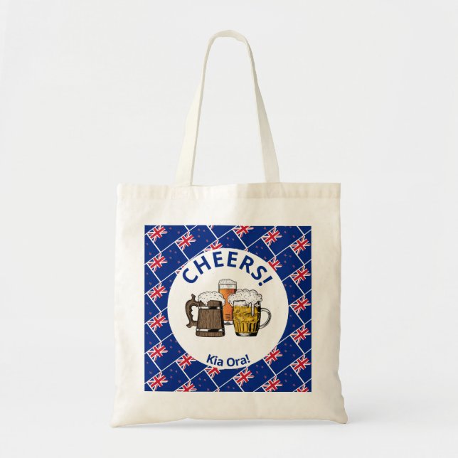 NEW ZEALAND Aotearoa Cartoon 3 Cheers  Kia Ora! Tote Bag (Front)