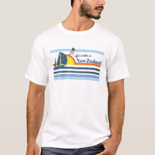 New Zealand - Beach Retro 70S 80S Sailing Boat Sun T-Shirt