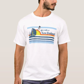 New Zealand - Beach Retro 70S 80S Sailing Boat Sun T-Shirt