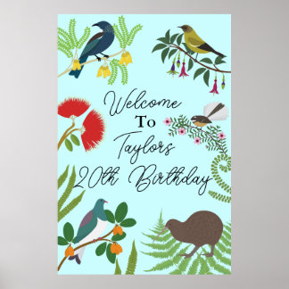 New Zealand Bird Birthday Welcome Poster