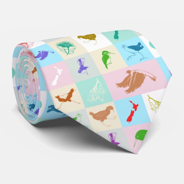 New Zealand Bird Pattern Tie (Rolled)