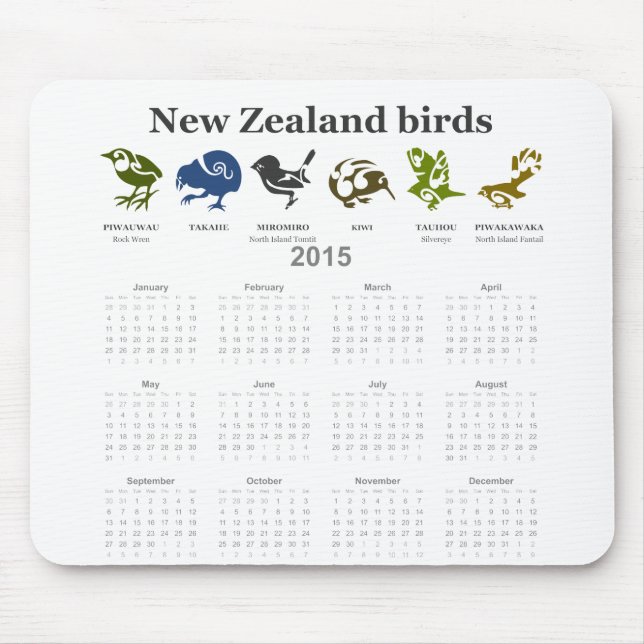 New Zealand birds calendar 2015 Mouse Mat (Front)