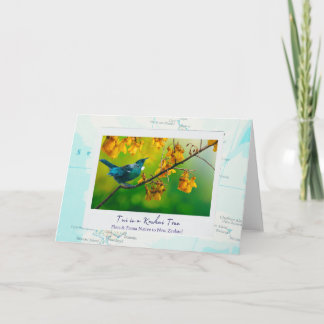 New Zealand Blue Tui Bird in Kowhai Tree on map NZ Card
