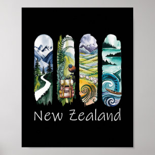 New Zealand Brushstroke Kiwi Vacation Souvenir New Poster