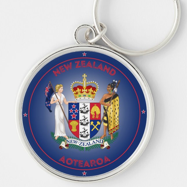 New Zealand Coat of Arms Circle Shape Key Ring (Front)