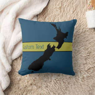 NEW ZEALAND COUNTRY BLACK BLUE YELLOW CUSTOM TEXT  CUSHION
